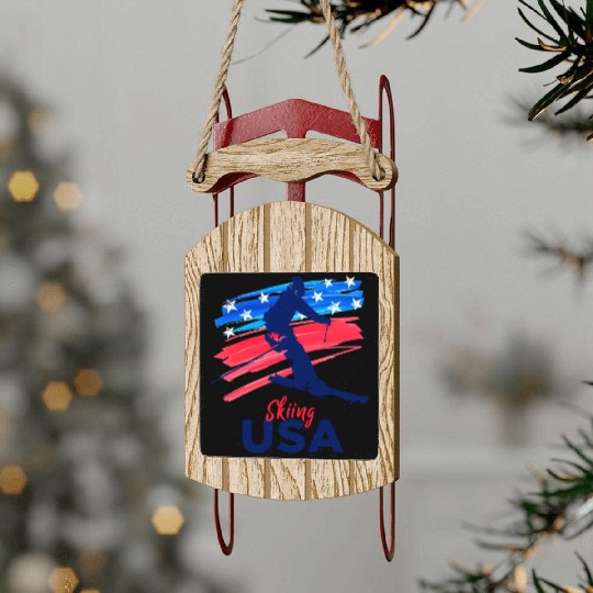 Skiing Usa Support The Team Usa Flag Ski Winter Sled Ornaments