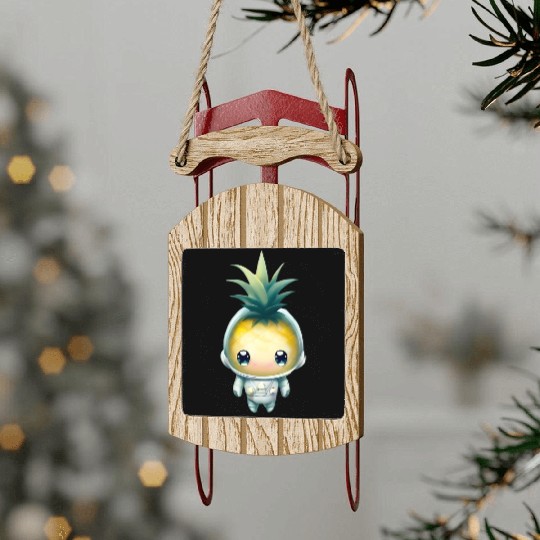 Kawaii astronauts pineapple Sled Ornaments