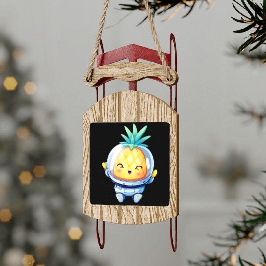 Kawaii astronauts pineapple Sled Ornaments