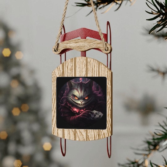 Cheshire Cat Playing Cards Sled Ornaments