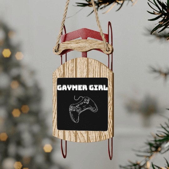 Gaymer Girl Video Gaming Gamer Design green Sled Ornaments