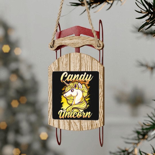 Candy Corn Unicorn Halloween Funny Candy Unicorn Sled Ornaments