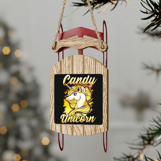 Candy Corn Unicorn Halloween Funny Candy Unicorn Sled Ornaments