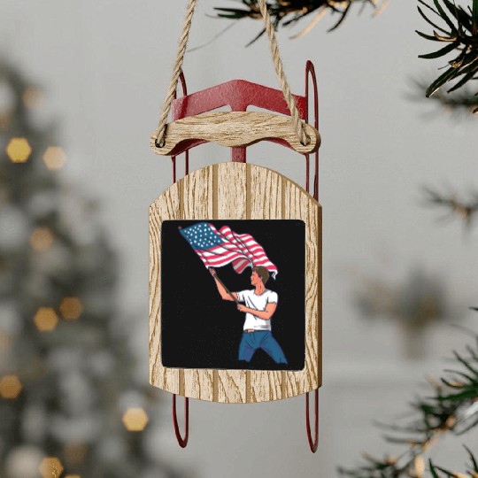 Waving Usa Flag Sled Ornaments
