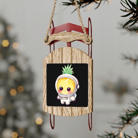 Kawaii astronauts pineapple Sled Ornaments
