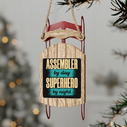 Assembler By Day Superhero By Night green Sled Ornaments