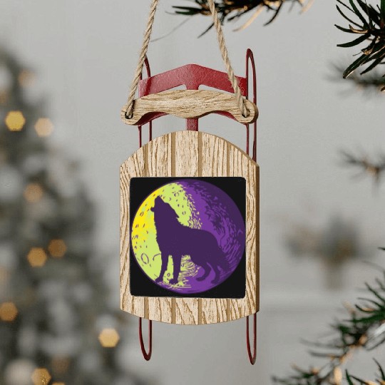 Howling wolf in the moon cool Sled Ornaments