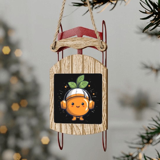 Orange Fruit Fruitarian Funny Cute Party Music Sled Ornaments