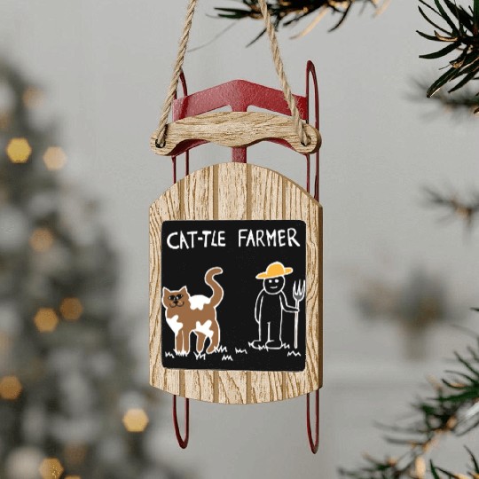 Cattle Cat Farmer (White) Sled Ornaments