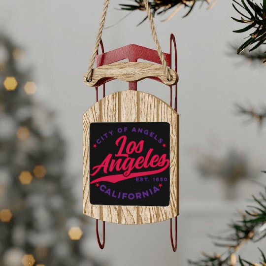 Los Angeles City Of Angels California Red Text Sled Ornaments