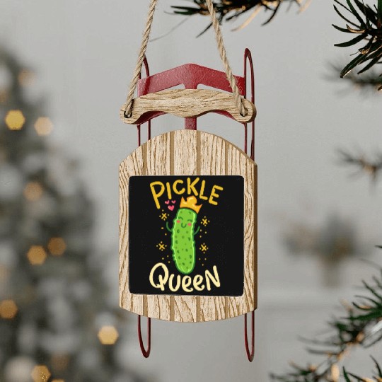 Pickle Queen Vegan Funny Cucumber Vegetable Sled Ornaments