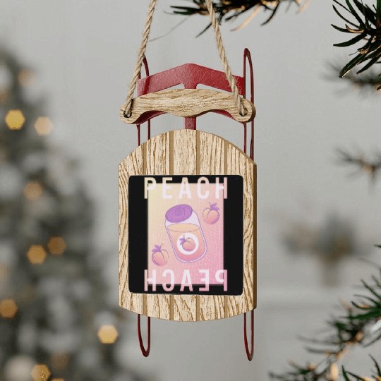 Peach Sled Ornaments, Peach Soda Vaporwave Pastel Sled Ornaments,