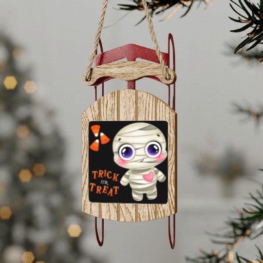 Cute halloween Trick or treat Funny cute mummy Sled Ornaments
