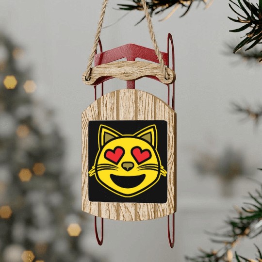Heart Eyes Smiling Cat Face Funny Feline Lover Sled Ornaments