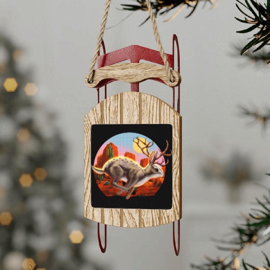 Jackalope Cryptid Rabbit Sled Ornaments