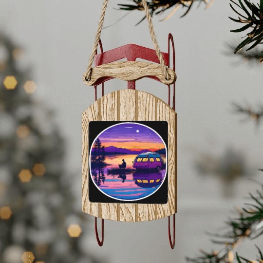 A Camper Enjoying A Peaceful Lakeside Sled Ornaments