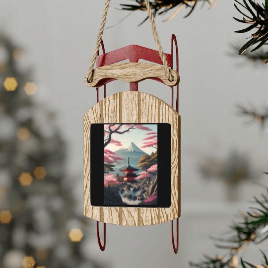 Asia Landscape Serene Mount Fuji Sled Ornaments