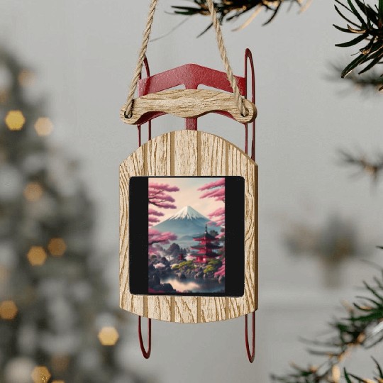 Asia Landscape Serene Mount Fuji Sled Ornaments