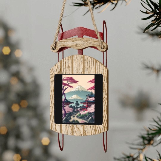 Asia Landscape Serene Mount Fuji Sled Ornaments