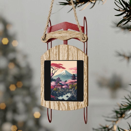 Asia Landscape Serene Mount Fuji Sled Ornaments
