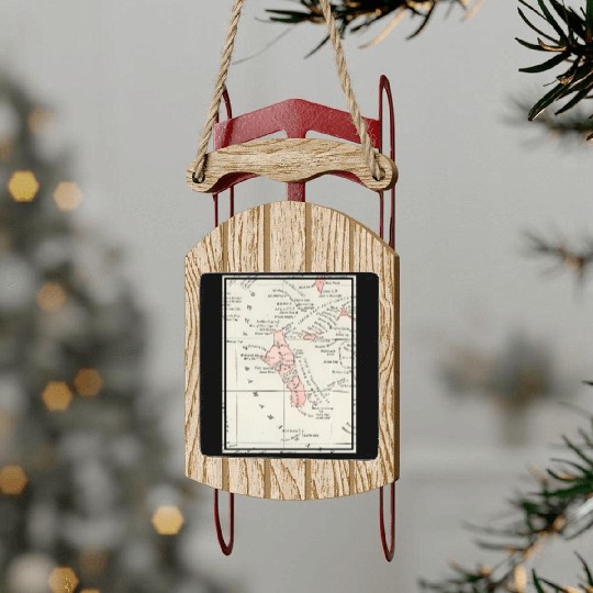 Vintage Andros Island Bahamas Map Sled Ornaments
