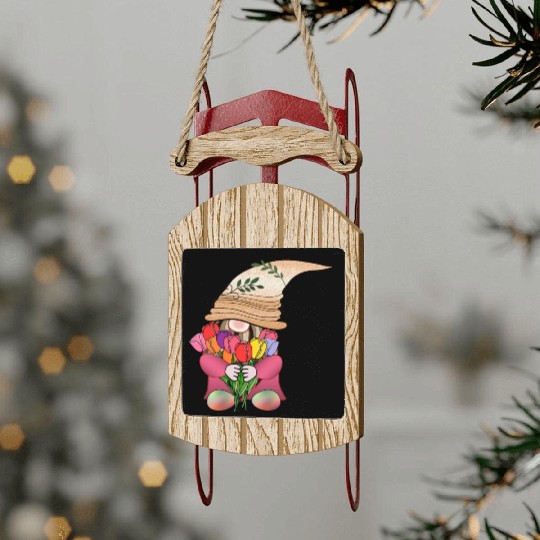 Gnome tulip flower cute fairy floral funny angle Sled Ornaments