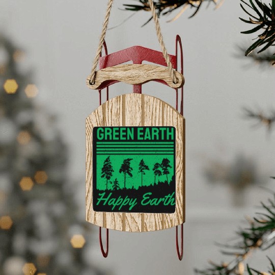 Green Earth Happy Earth Sled Ornaments