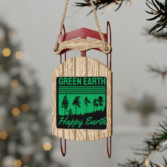 Green Earth Happy Earth Sled Ornaments
