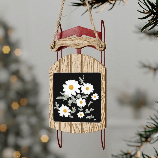 White Daisy Flower Sled Ornaments