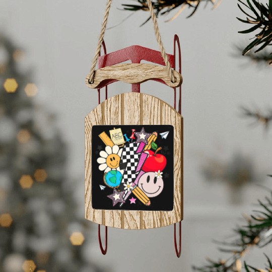 Retro Teacher Life 2023 Back To School Sled Ornaments