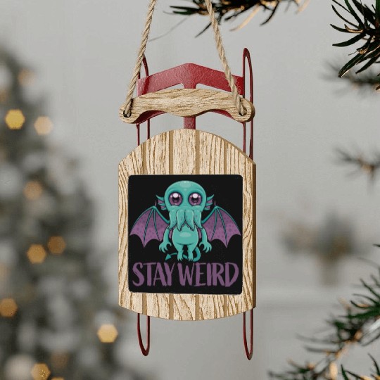 Stay Weird Cute Cthulhu Monster Sled Ornaments