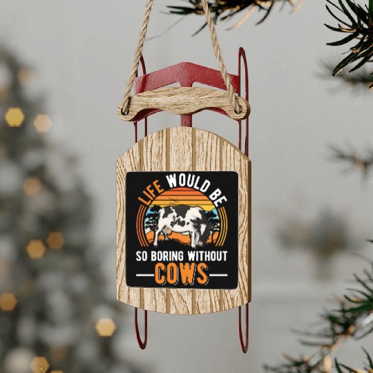 Cow Cattle Breeder Land, Farmer Cows Sled Ornaments