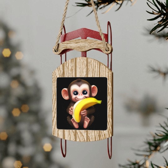 Chimpanzee with Banana - Monkey Lover Design Sled Ornaments