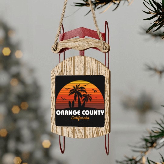 Retro Orange County California Sunset Cool Sled Ornaments