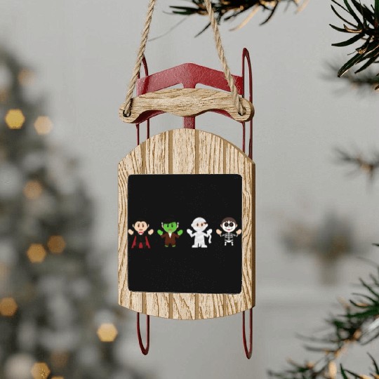 Dracula, Mummy, Skeleton Sled Ornaments