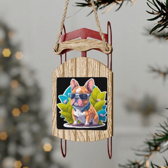 Frenchie Flower Splash Sled Ornaments
