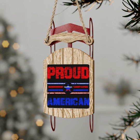Proud American USA Flag, Patriotic 4th of July Sled Ornaments