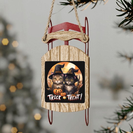Halloween Trick or Treat Cute Cats Cat Lovers Sled Ornaments