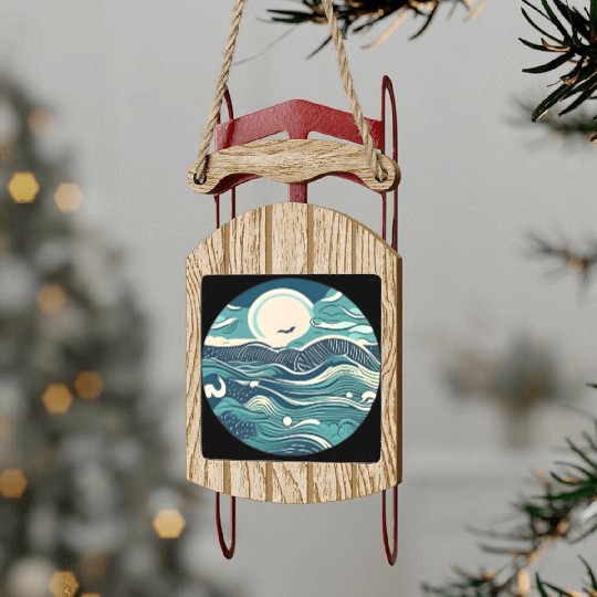 Sea waves in circle Sled Ornaments