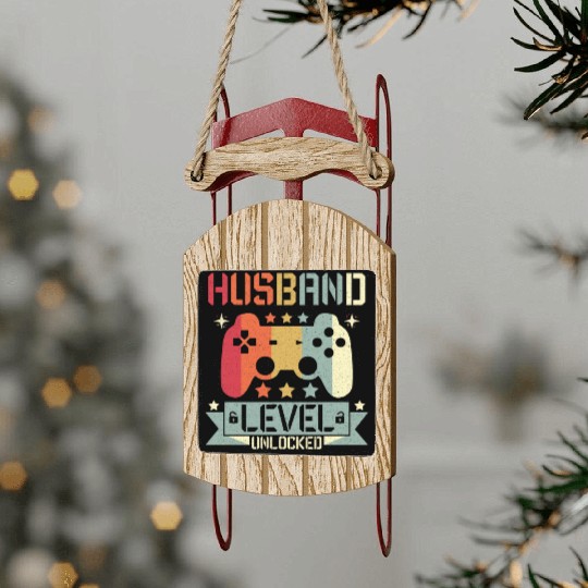 HUSBAND LEVEL UNLOCKED Sled Ornaments