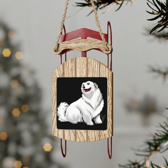 Dog Great Pyrenees White Sled Ornaments
