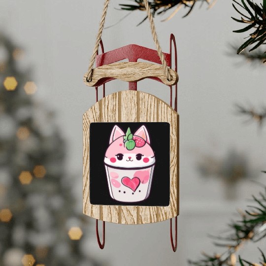 Cat Strawberry Milk Shake Kawaii Sled Ornaments