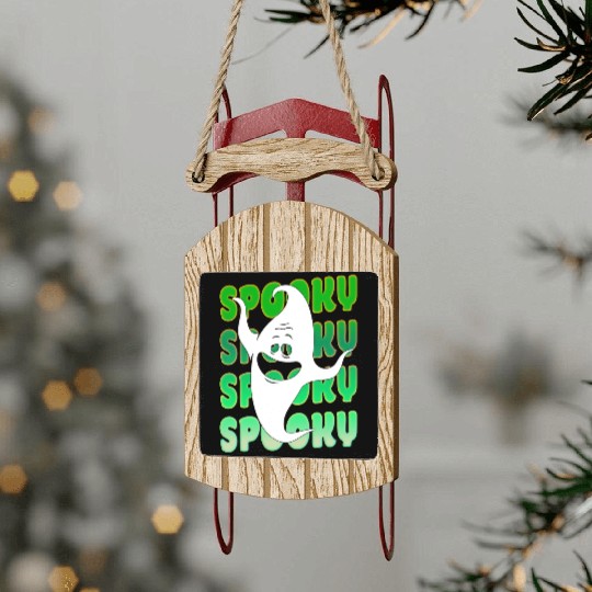 Spooky Halloween Ghost Green Sled Ornaments