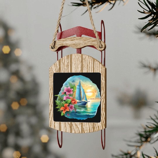 Sailing Ship Sailing Orchids Flowers Sailboat Sled Ornaments