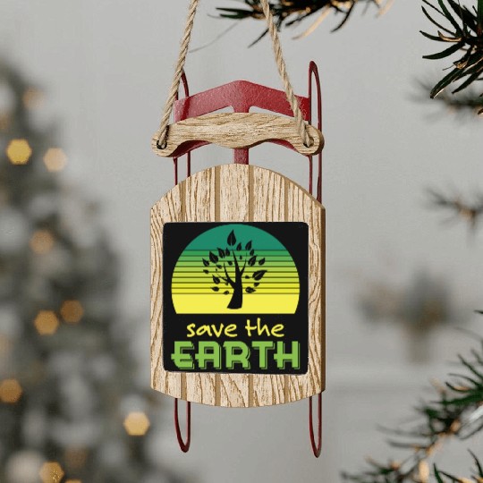 Save The Earth Retro Sunset Green Sled Ornaments