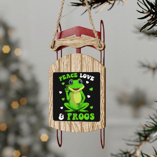 Peace Love Frogs Lover Frog Kids Girls Women Sled Ornaments