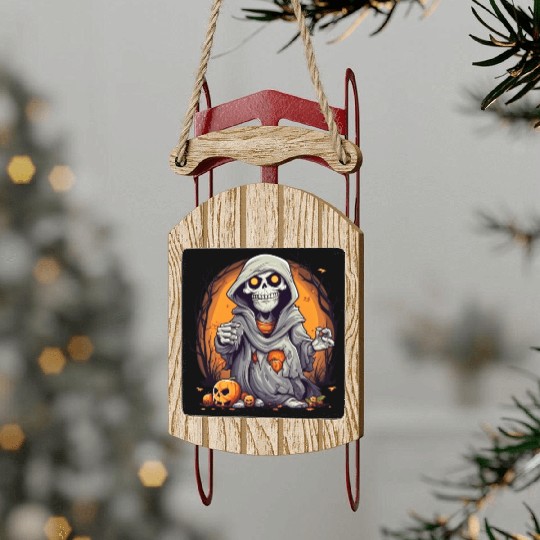 Eerie Halloween Ghoul Art, Spooky Season Delight 5 Sled Ornaments