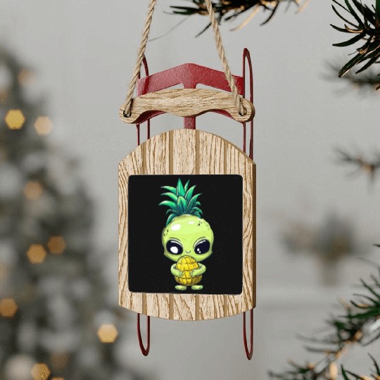 Alien with Pineapple Hair Sled Ornaments