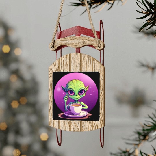 midnight Coffee: The Green Alien Drinker Sled Ornaments