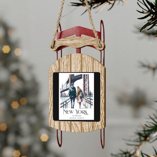 Watercolor painting loving couple in New York City Sled Ornaments